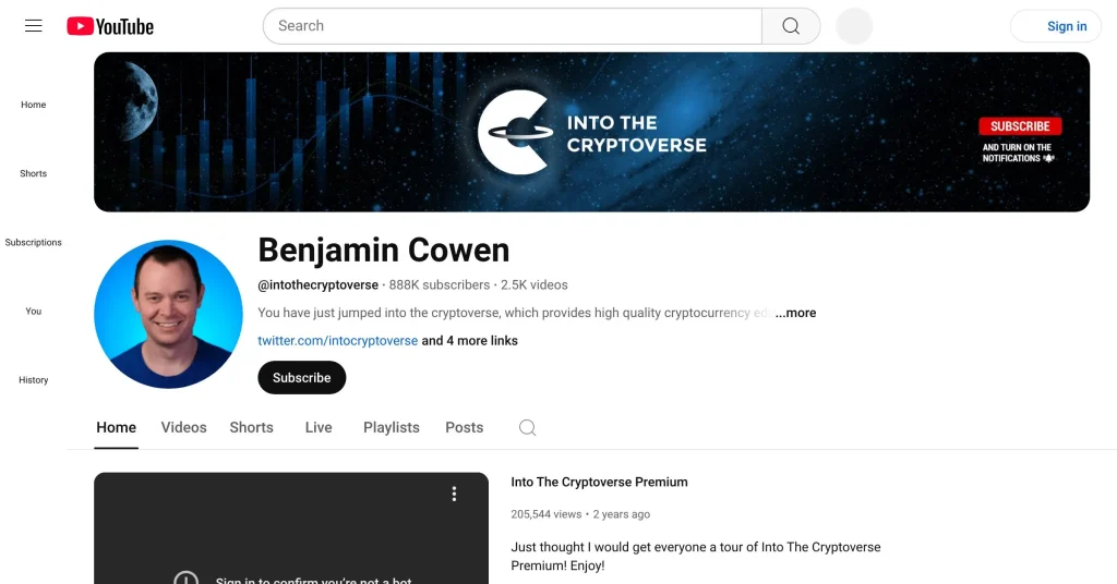 Benjamin Cowen Crypto YouTube Channels