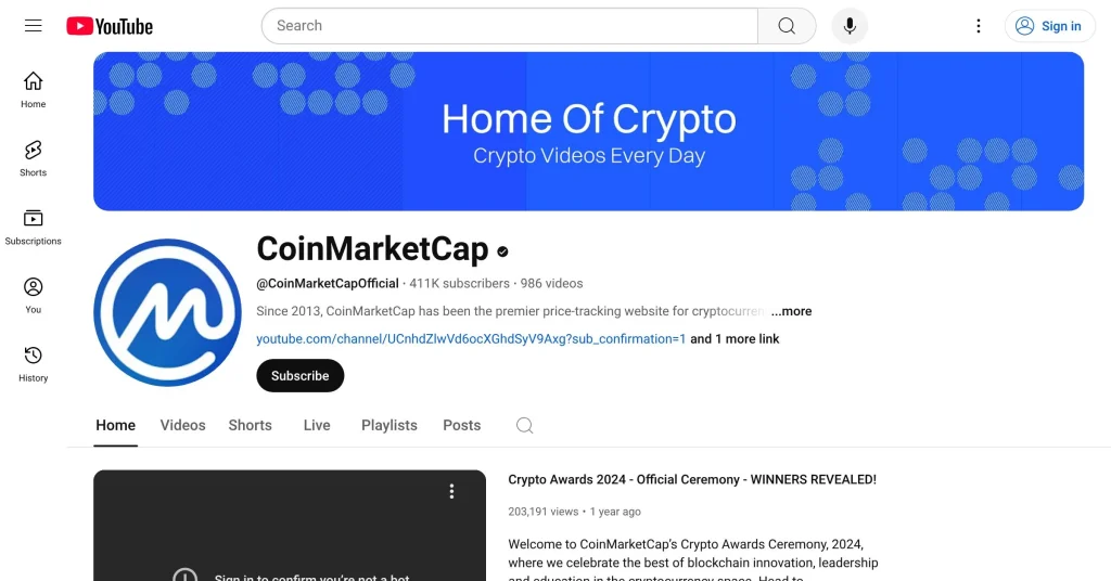 CoinMarket Cap Crypto YouTube Channels