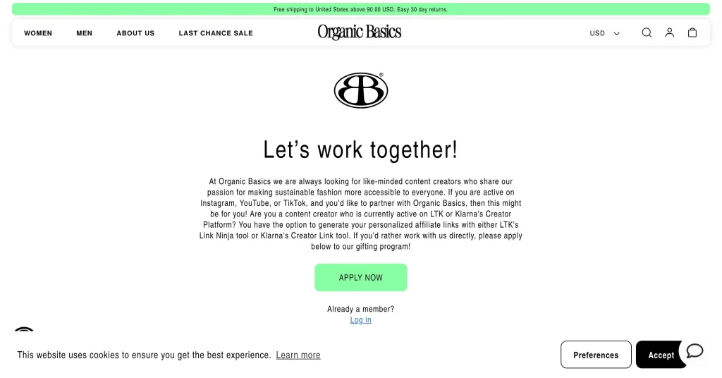 Organic Basics Fashion Affiliate Programs