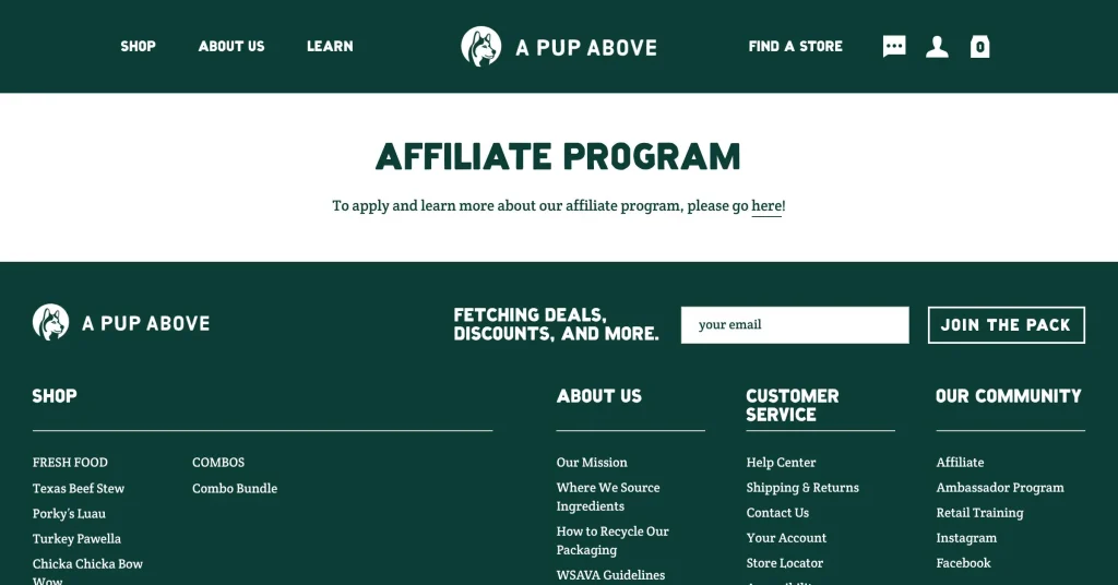 A Pup Above Programas de Afiliados de Perros