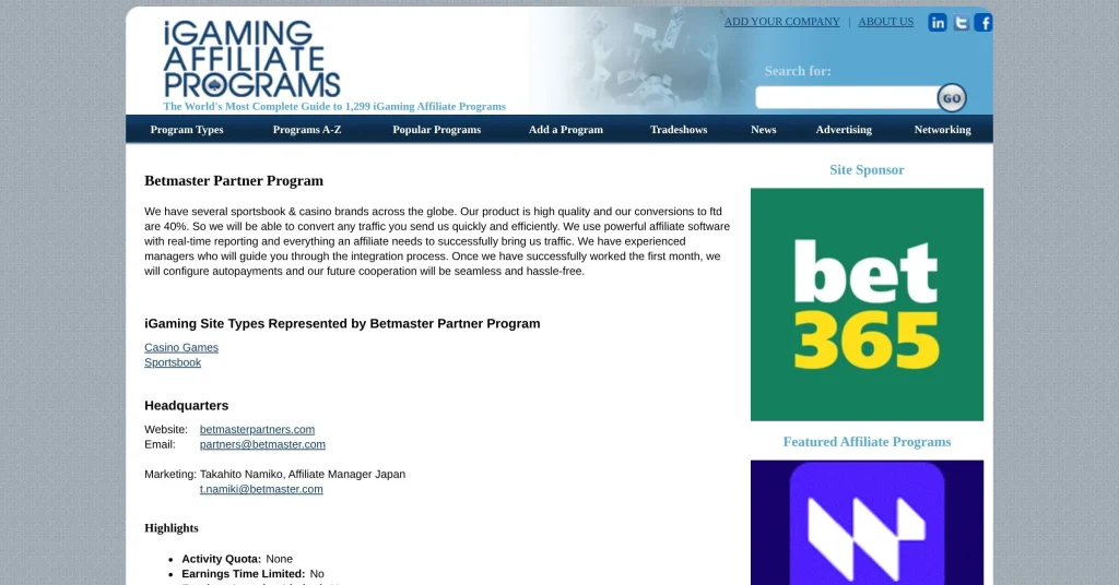 Betmasters Gambling Affiliate Programs