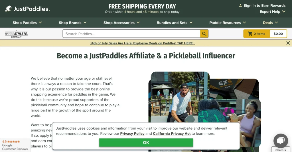 Just Paddles Pickleball Affiliate Programs