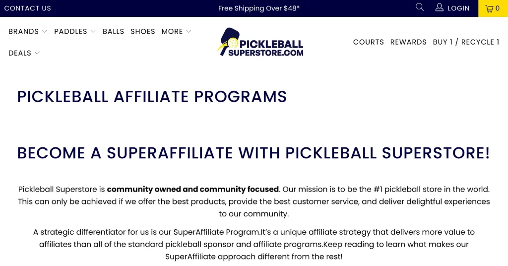 Superstore Pickleball Affiliate Programs